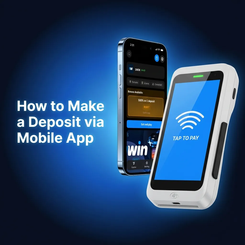 Mobile app screen showing 1win deposit button and payment method selection interface