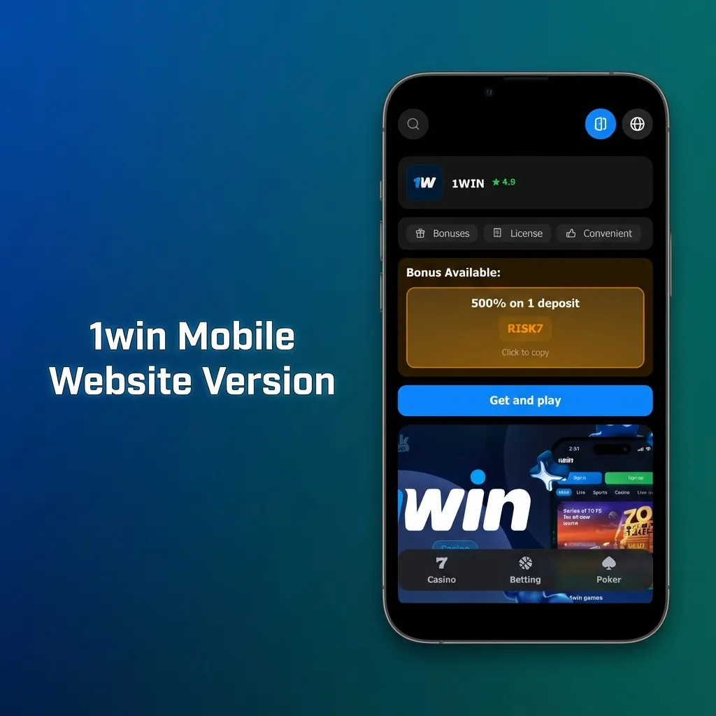 1win mobile website interface on smartphone showing betting and casino games accessible through browser