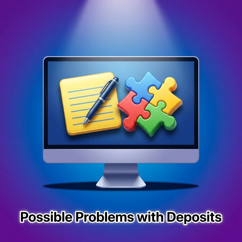 Troubleshooting guide showing common deposit problems and solutions for adding funds to an online account.