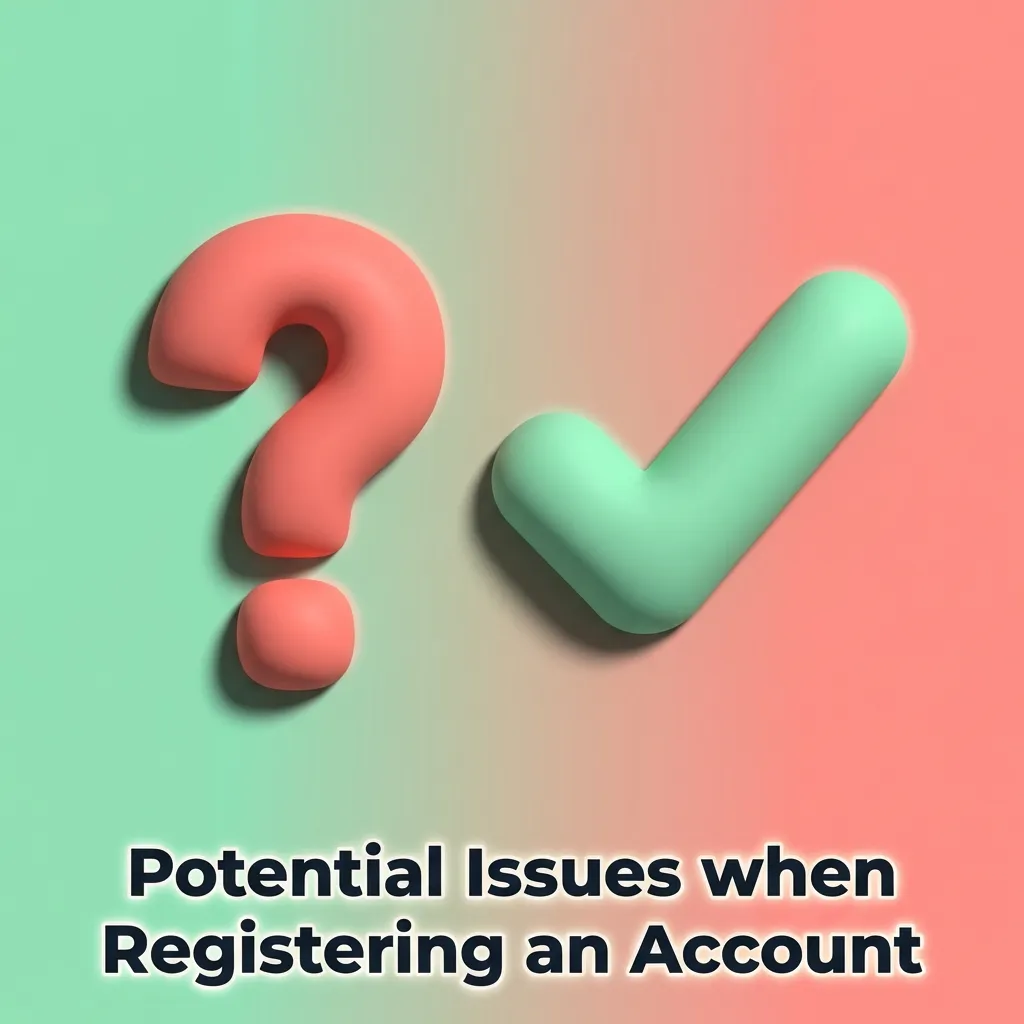 Troubleshooting guide showing common account registration problems like OTP issues, email errors, and button malfunctions with solutions