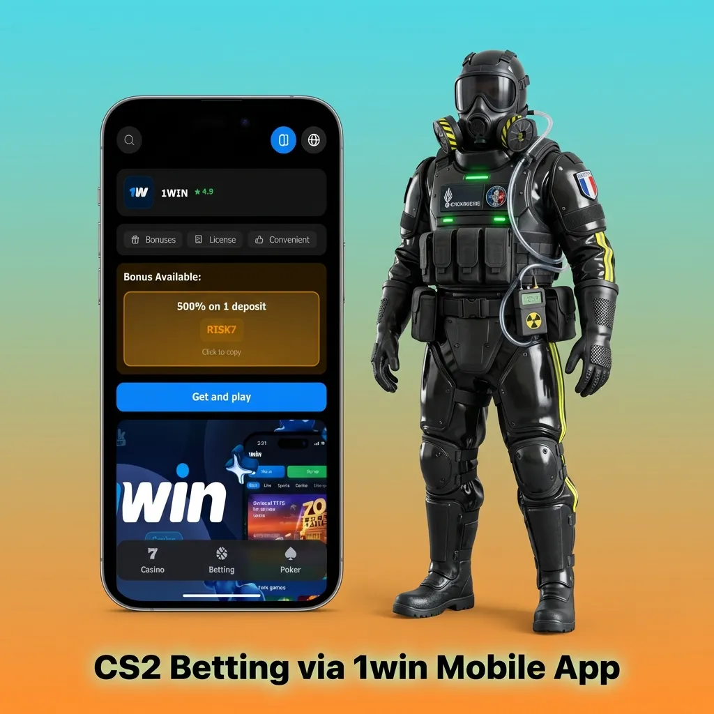 1win mobile app interface showing CS2 betting options and esports menu on smartphone screen