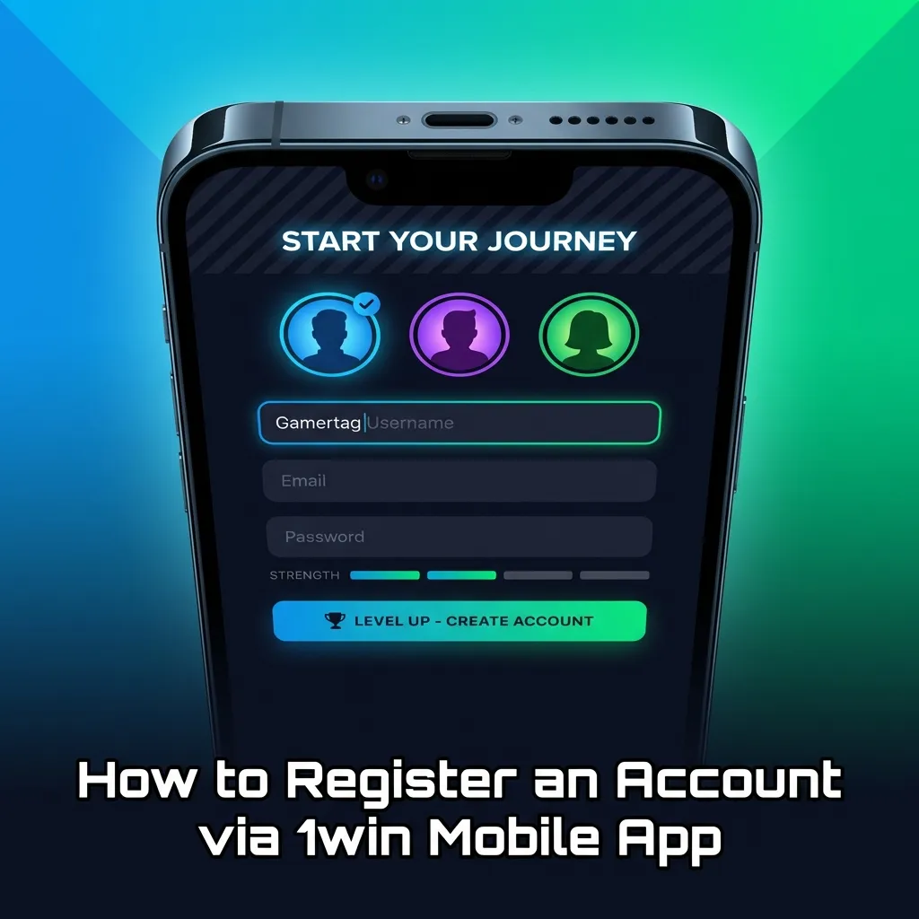 1win mobile app registration screen showing sign-up options including phone, email, and social media methods