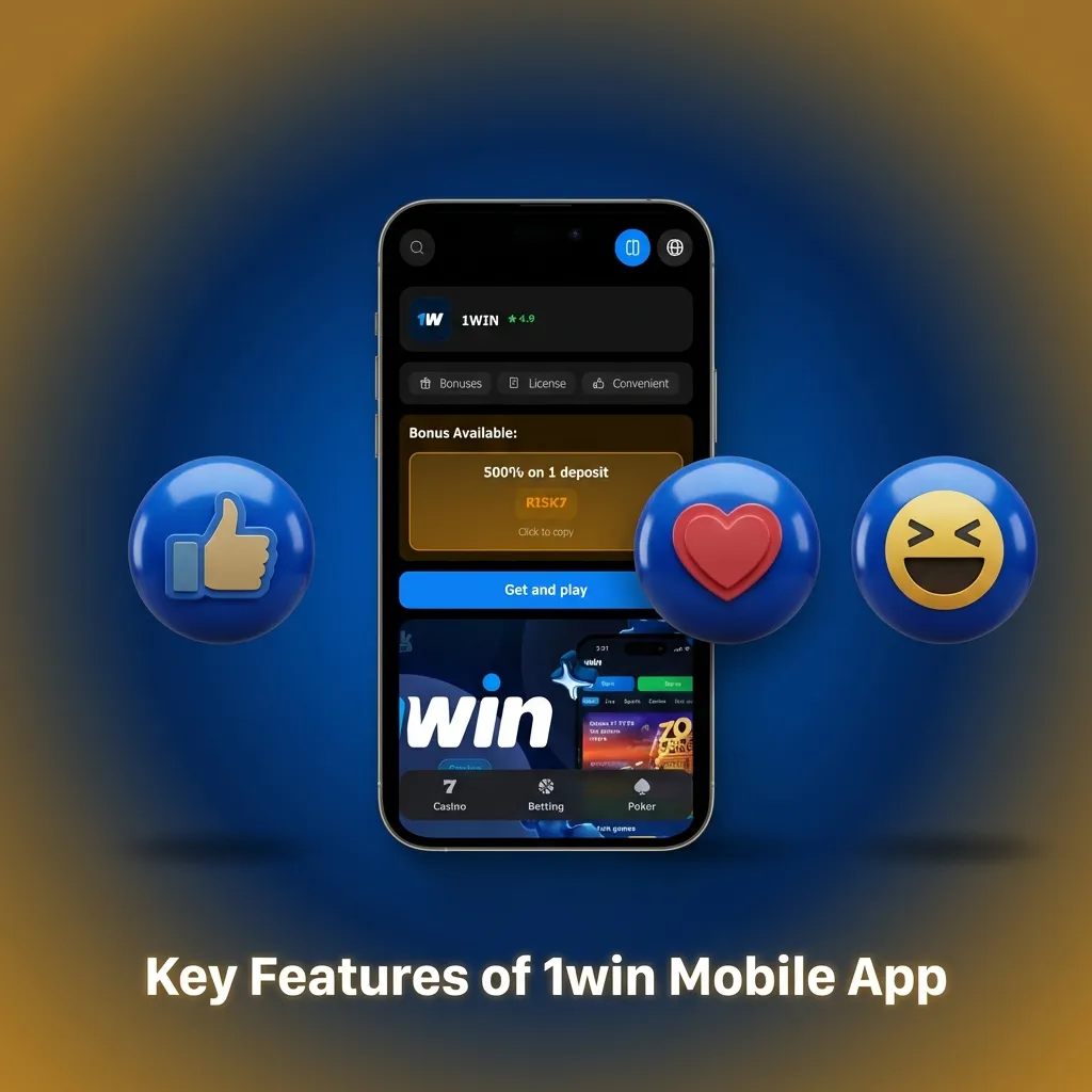 1win mobile app interface showing sports betting, casino games, and payment options for Indian users