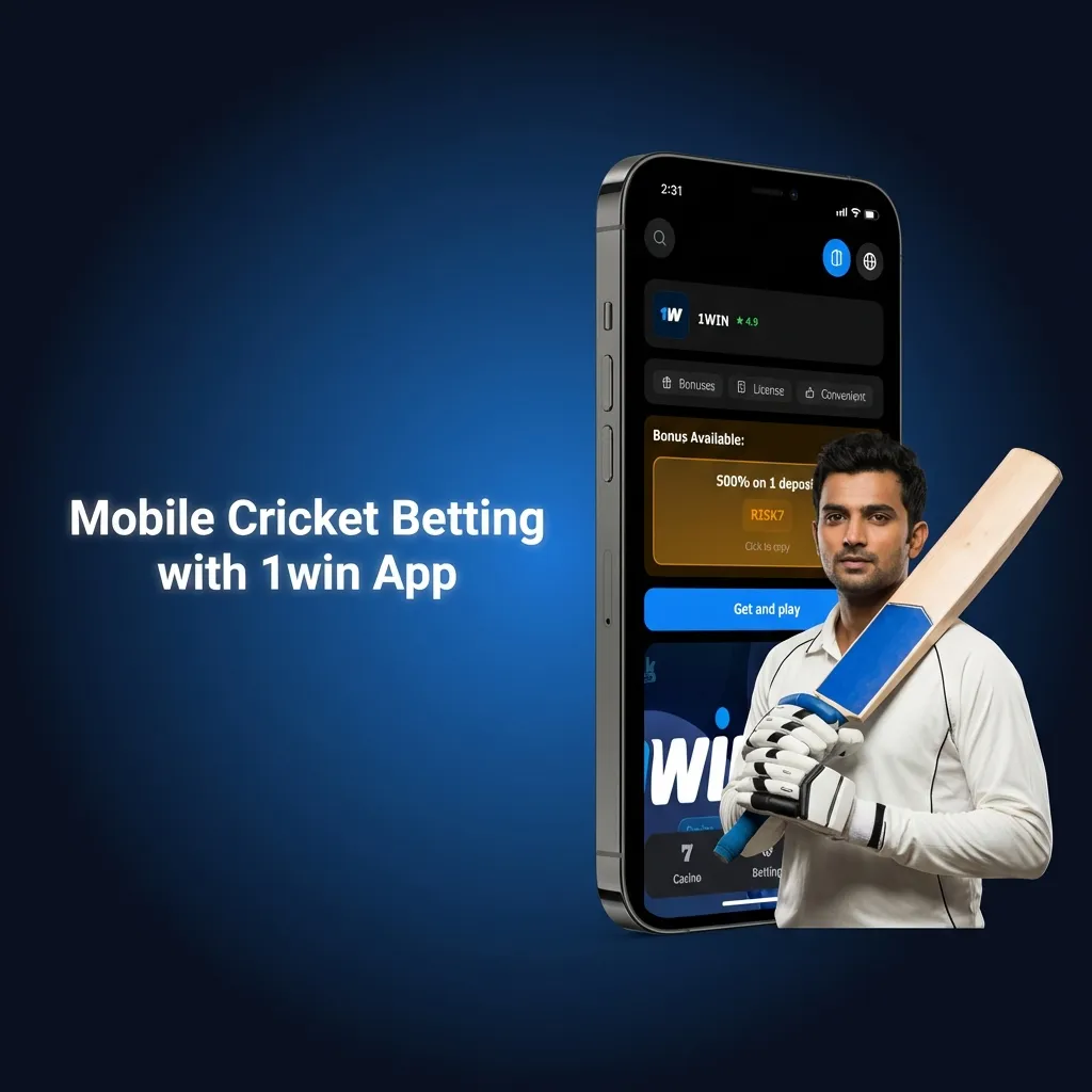 1win mobile app interface showing cricket betting options on smartphone screen with live odds and match selections