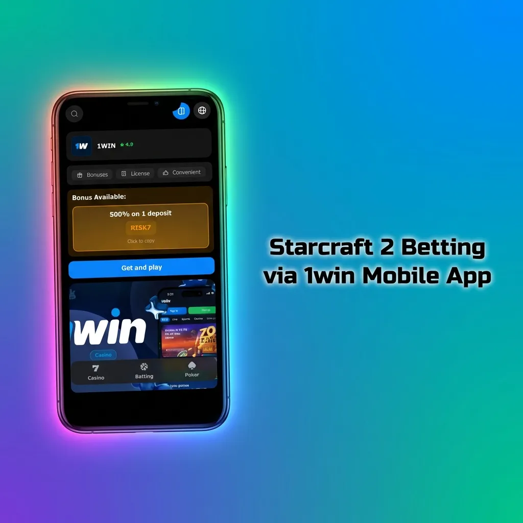 Mobile app interface showing Starcraft 2 betting options and installation steps for Android and iOS devices